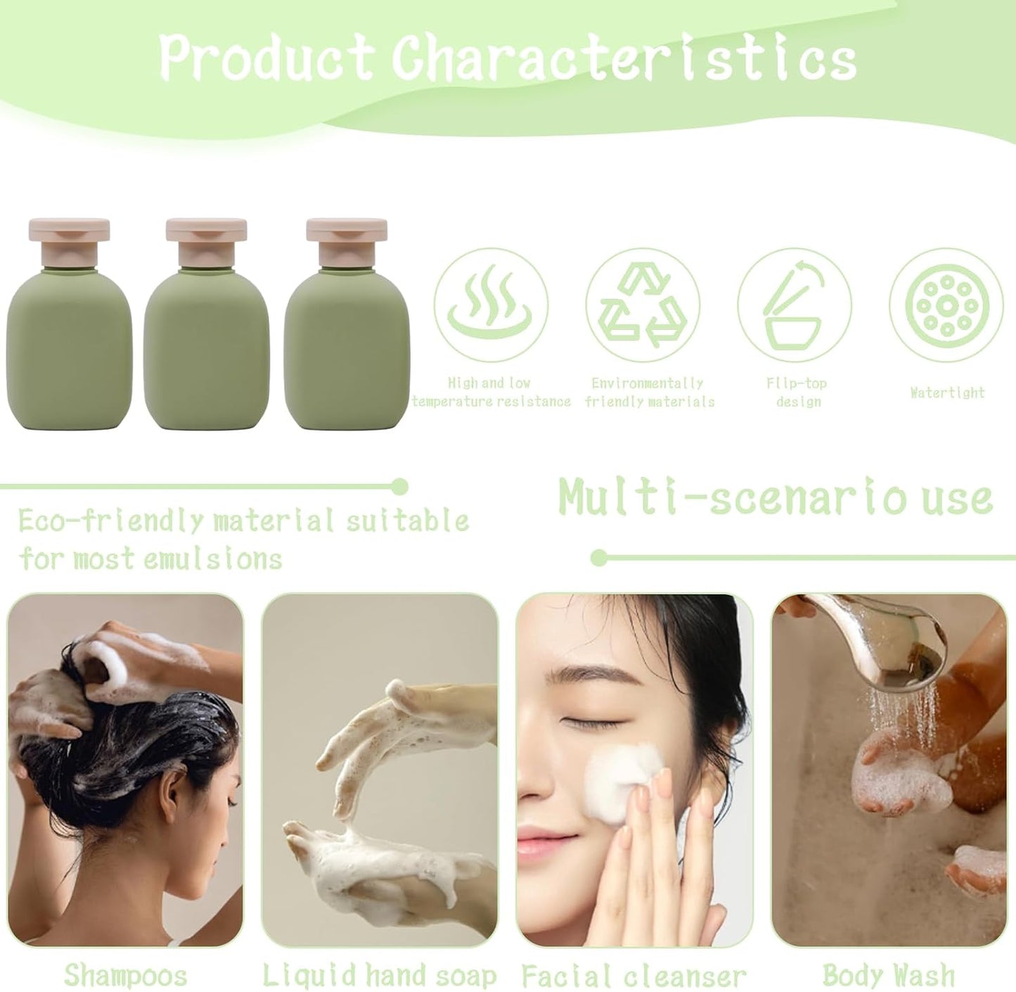 3.4 oz Leak-Proof Travel Bottles (5 Pack) - Plastic Squeeze Containers for Shampoo, Toiletries & Liquids, Food Grade HDPE/PP, Airplane Compliant Essentials - Ocean Green