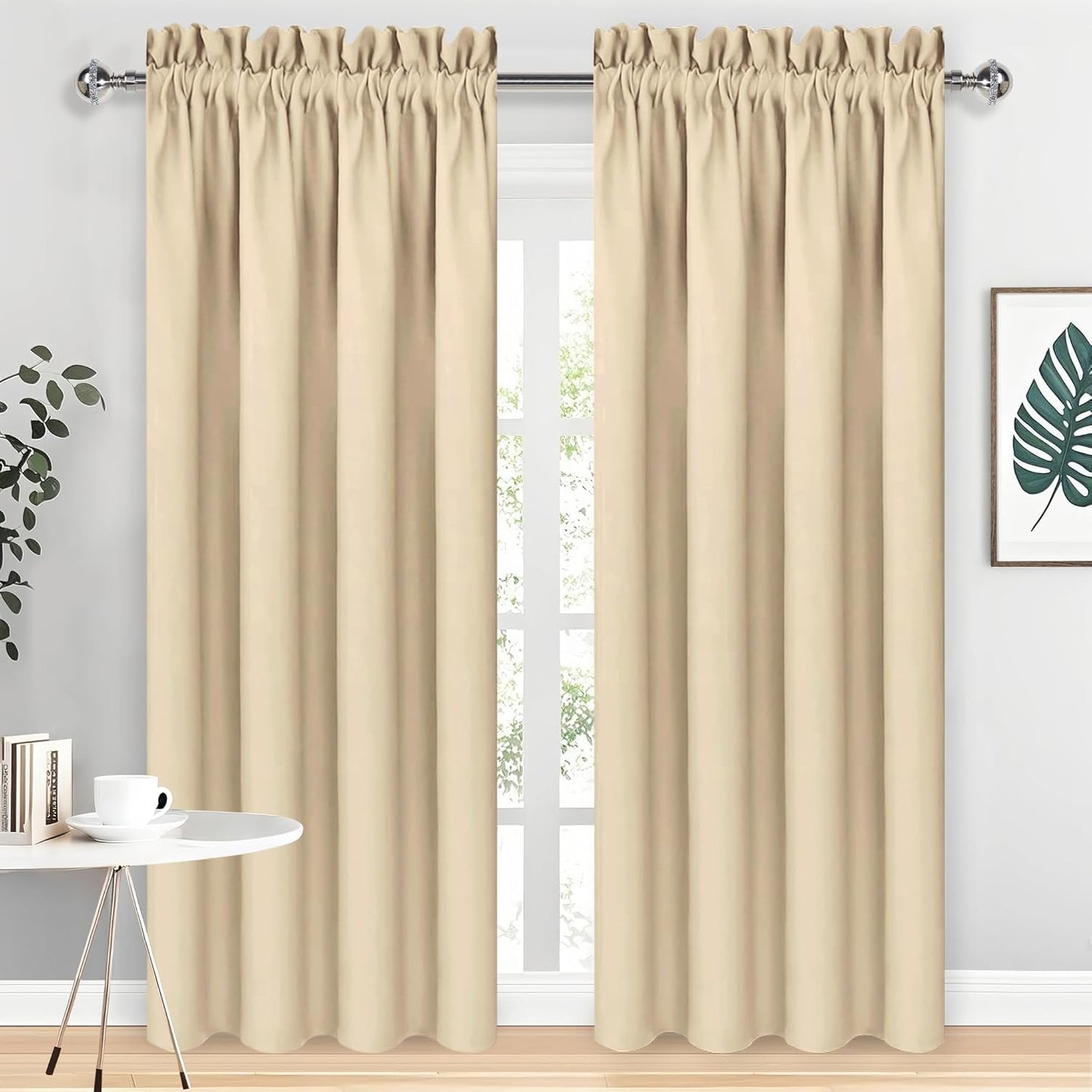 DWCN Insulated Blackout Curtains for Bedroom, Energy Saving Privacy Room Darkening Curtains for Living Room (W60 x L84 inch, Beige, Set of 2 Panels, Top of Rod Pocket)