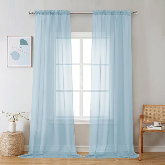 Chyhomenyc Sheer Sky Blue Curtains 90 inches Long 2 Panels, Light Filtering Soft Airy Solid Elegant Voile Window Treatment Drapes for Bedroom Living Room Wedding Party Decor, 42 Wx90 L Inches
