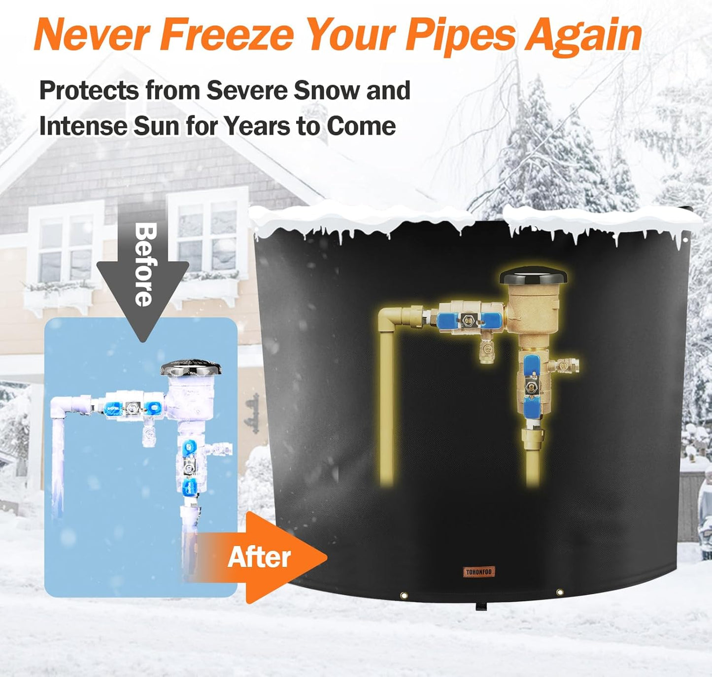 Backflow Preventer Pipe Insulation Cover (5°F) - Irrigation Sprinkler Valve Insulated Pouch - Water Well Pump Cover - Sturdy 5 Layers for Winter Freeze Protection, 40" W x 40" H, Black