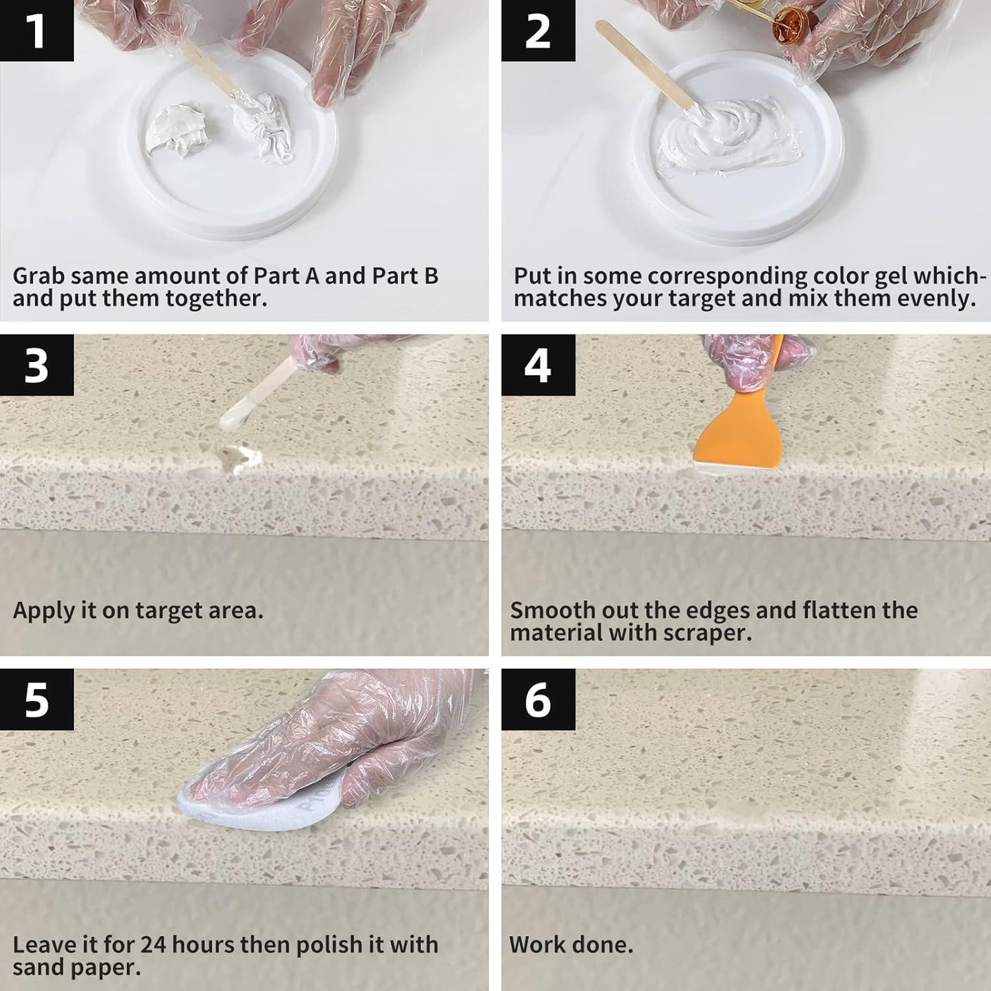 Globalcom Tile and Granite/Marble Repair Kit, Porcelain Stone and Quartz Countertops Repair Kit for Chips Dents Cracks Holes Scratch, Fix Chipped Edges Corners, Reattaches Missing Pieces