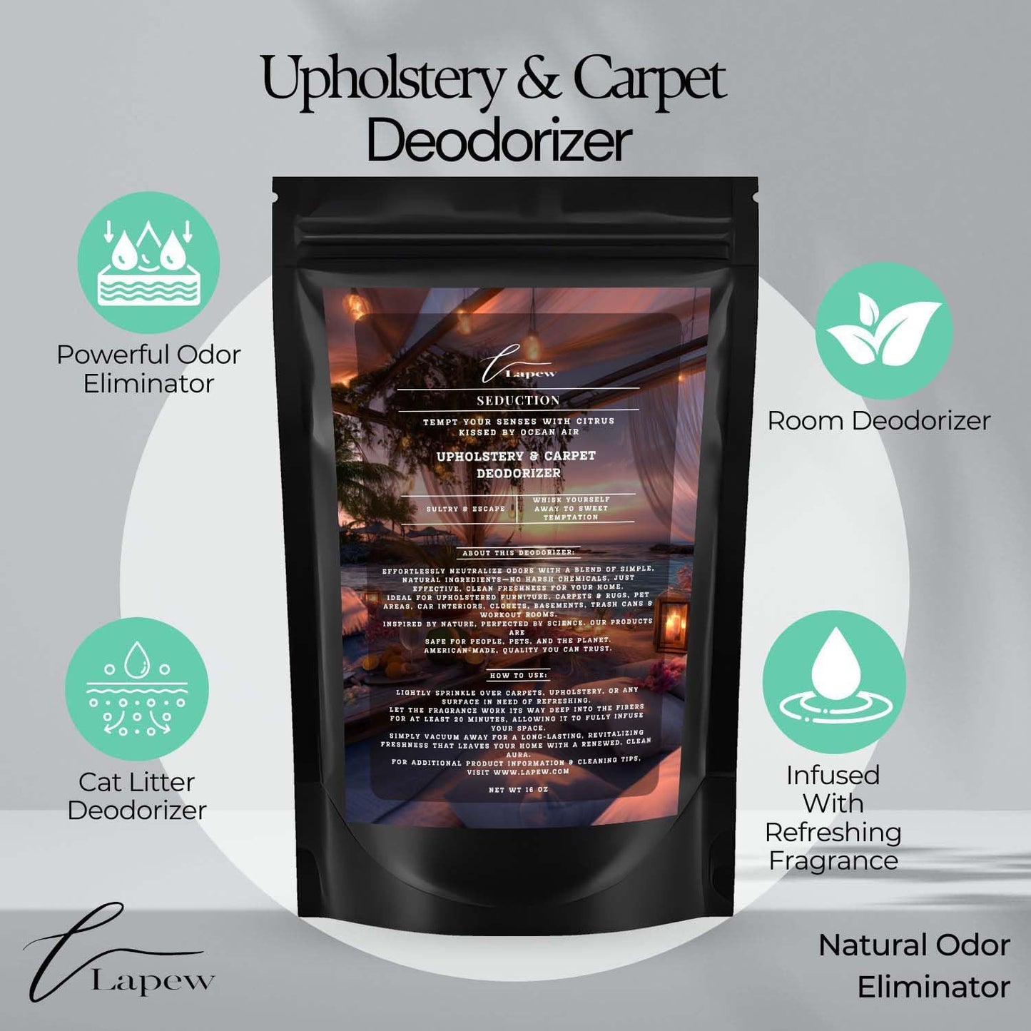 Seduction Carpet Freshener Powder: Powerful Odor Eliminator for Home, Upholstery Deodorizer, Carpet Deodorizer, Pet Urine, Cat Litter Box - Endless Weekend Fragrance