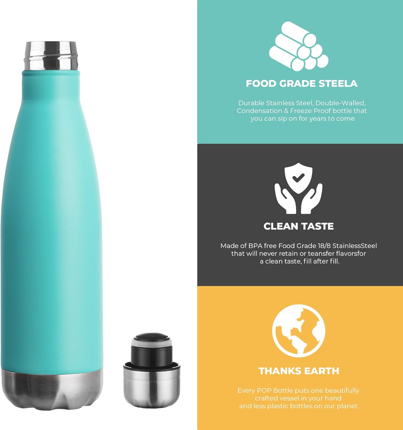 MEWAY 17oz Sport Water Bottle 4 Pack Vacuum Insulated Stainless Steel Leak-Proof Double Wall Cola Shape Water Bottle,Keep Drinks Hot & Cold(Light Blue,4 Pack)