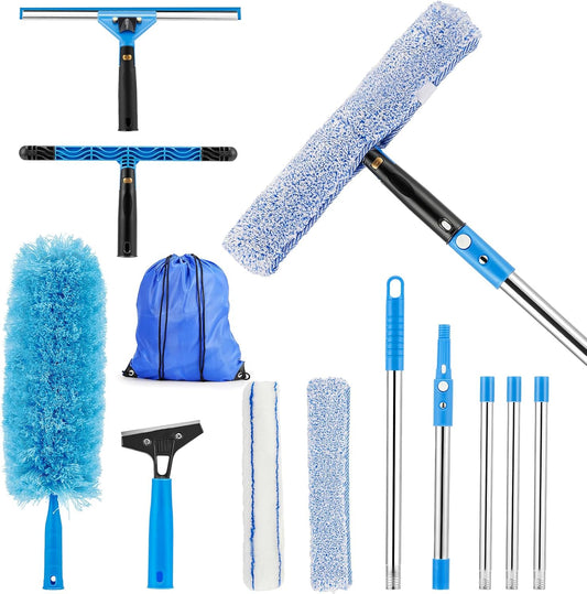 75'' Window Squeegee Cleaner Tool, Professional Window Cleaning Kit for Glass with 360° Rotation & Extension Pole- Glass Cleaner Tool with Scrubber for Windows,Glass,Bathroom,Shower