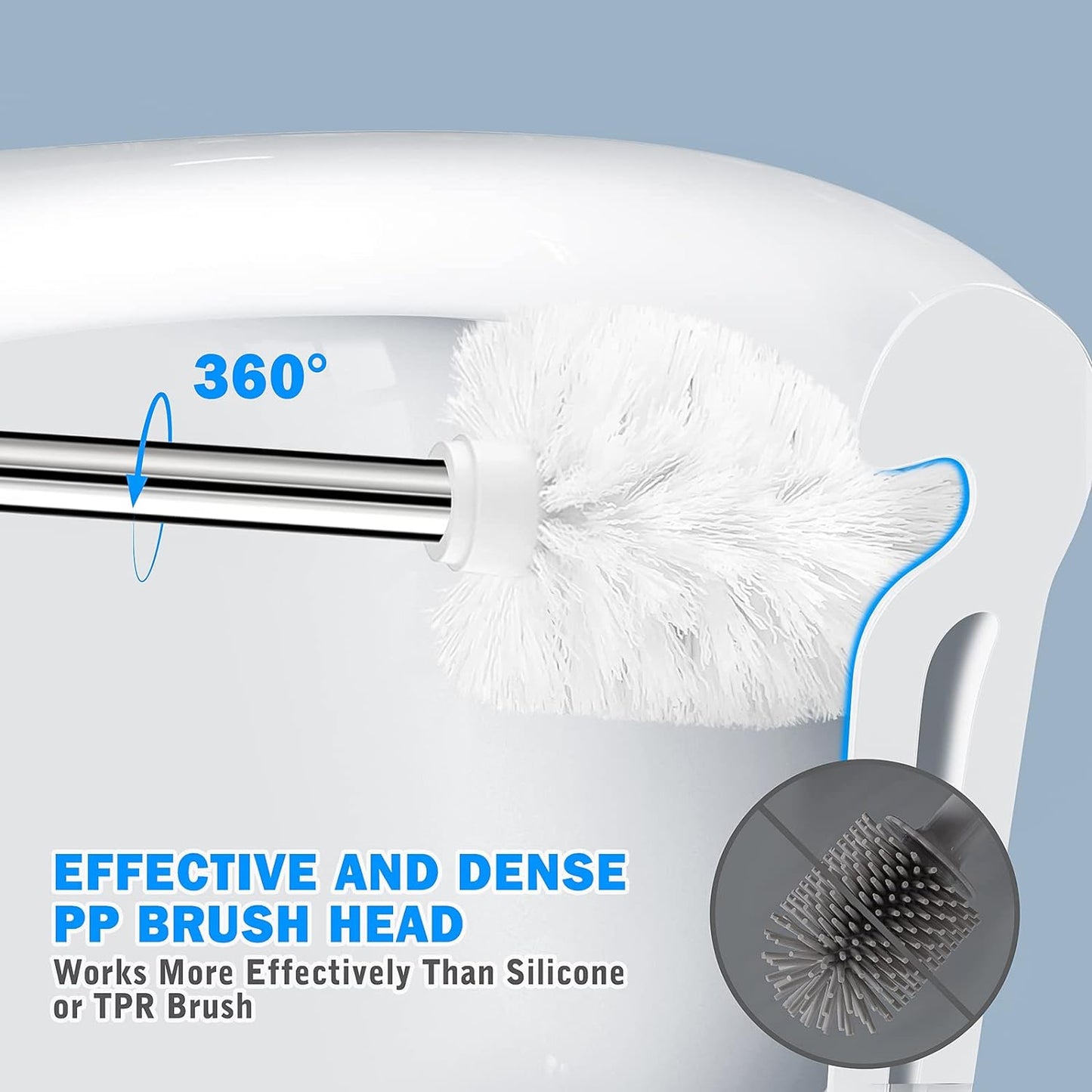 Toilet Brush and Holder, 2 Pack Toilet Brush with 304 Stainless Steel Long Handle, Toilet Bowl Brush for Bathroom Toilet-Ergonomic, Elegant,Durable (White)