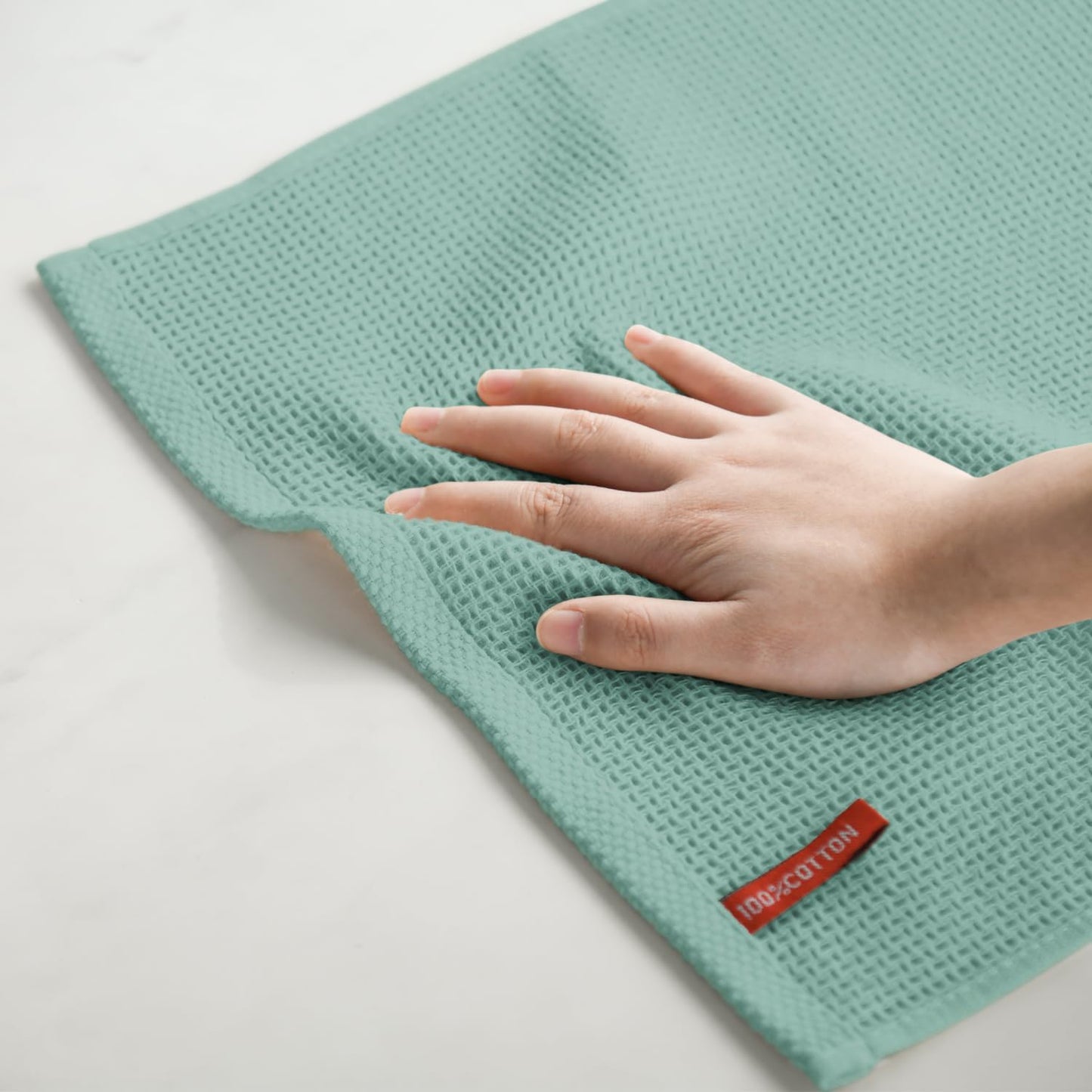 Artoid Mode 100% Cotton Light Green Waffle Weave Kitchen Dish Cloths, 13x28 Inch Ultra Soft Absorbent Quick Drying Kitchen Dish Towels Set of 4