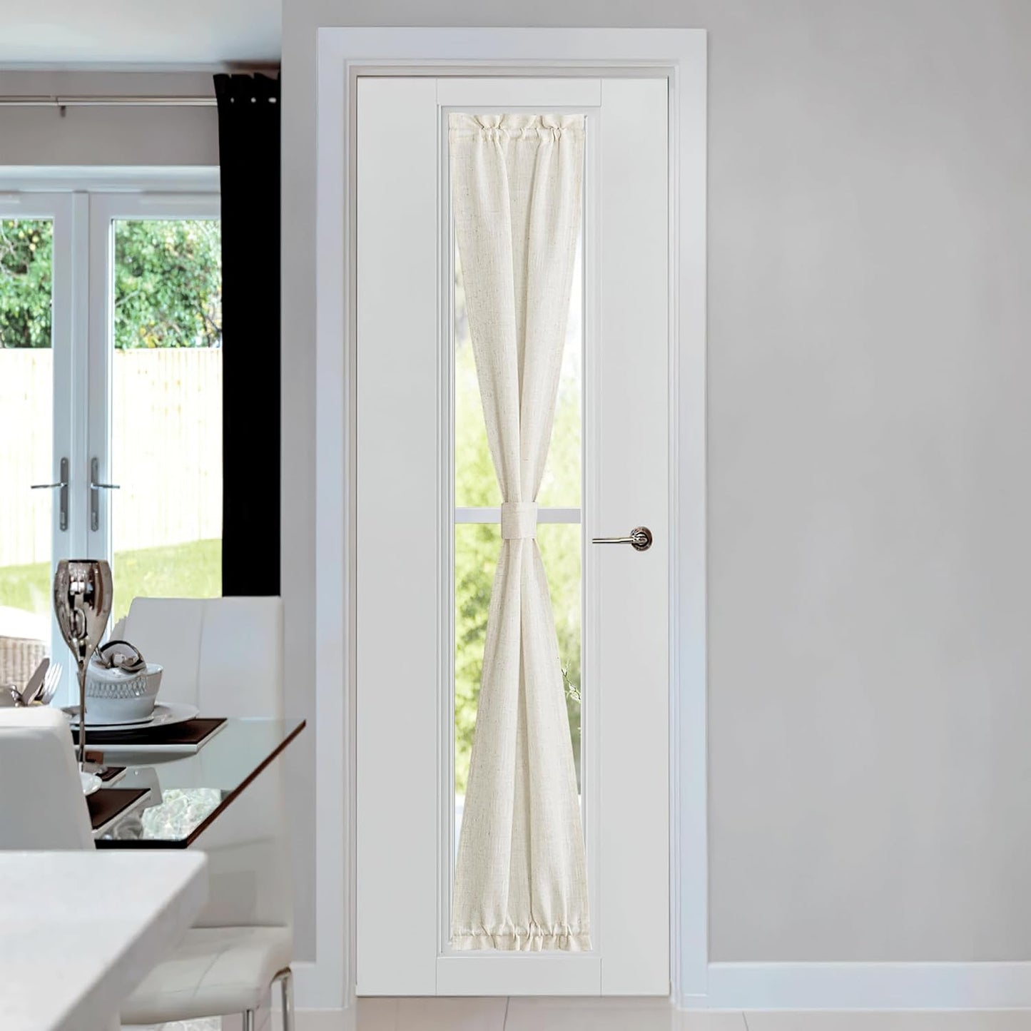 NICETOWN Linen Sidelight Curtains - 12 Wide x 72 Long French Front Door Curtain Panel Side Light Rod Pocket Window Covering for Living Room Glass Door with Tieback, Set of 1, Linen