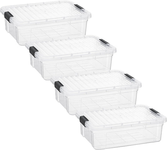 Superio Storage Bins with Lids- 4 Pack, 7.4 Qt Clear Boxes for Organizing, Stackable Plastic Containers- BPA Free, Non-Toxic, Odor Free, Organizer for Home, Office, Dorm
