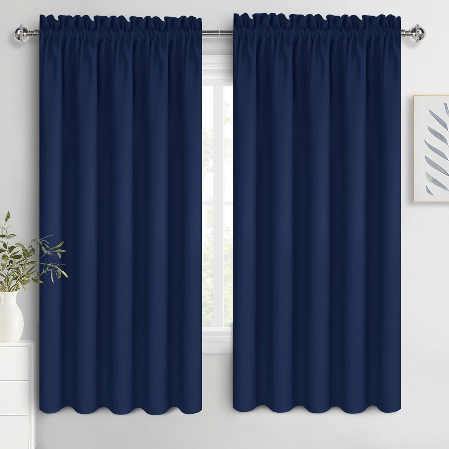 DWCN Bedroom Blackout Curtains 60 x 63 Inches Length 2 Panels Set, Solid Thermal Insulated Energy Saving Window Treatment Drapes, Rod Pocket Curtains for Kids Boys Room (W60 x L63 Inch, Navy Blue)