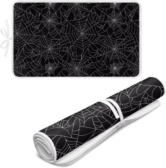 Spider Web Ironing Mat Black Heat Resistant Ironing Blanket Thick Portable Travel Ironing Pad for Table Top Washer and Dryer,Large Foldable Ironing Padding 32 x 16 Inch