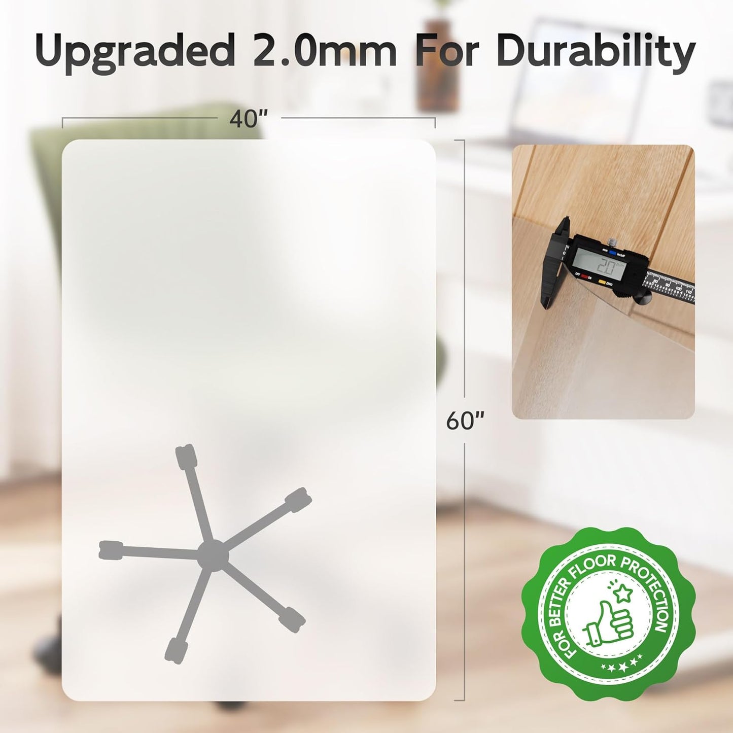 Office Chair Mat for Hardwood Floor, 60" x 40" Clear Computer/Desk Chair Mat for Hard Floor, Thicker, Easy Glide, Non-Slip, Protects Hard Surfaces from Scratches, Ideal for Home or Office