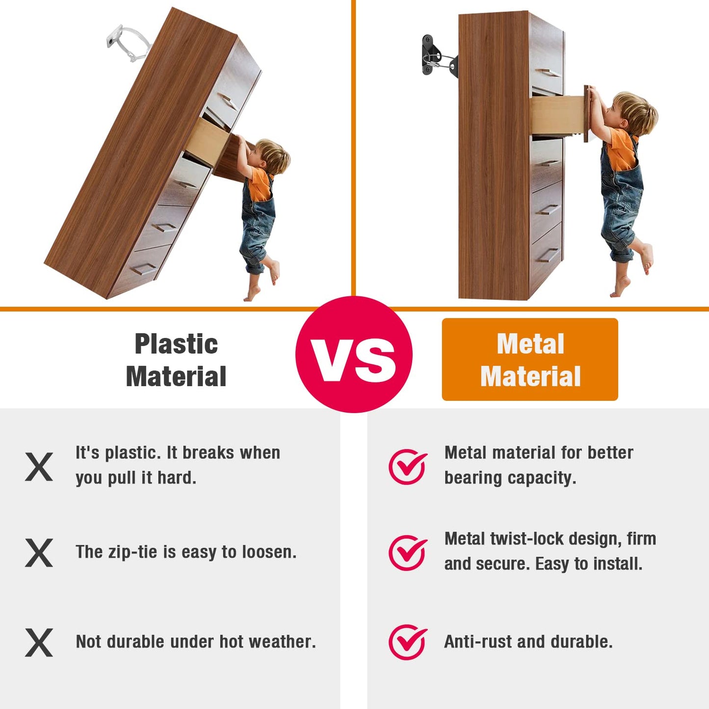 Furniture Anchors (10 Packs) Anti Tip Furniture Anchors for Baby Proofing, Furniture Wall Anchor Earthquake Straps for Furniture Dresser Wall Safety Anchor Furniture Fasteners to Wall, Black