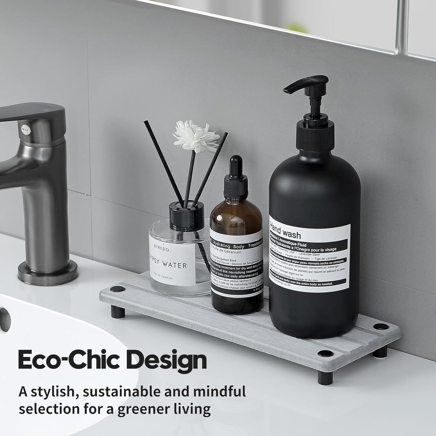 2 Pack Fast Drying Water Absorbing Diatomite Stone Mat Tray for Kitchen & Bathroom Counter - Instant Dry Sink Caddy Organizer - Vanity Holder for Soap, Sponge – Light Gray 10" x 4"