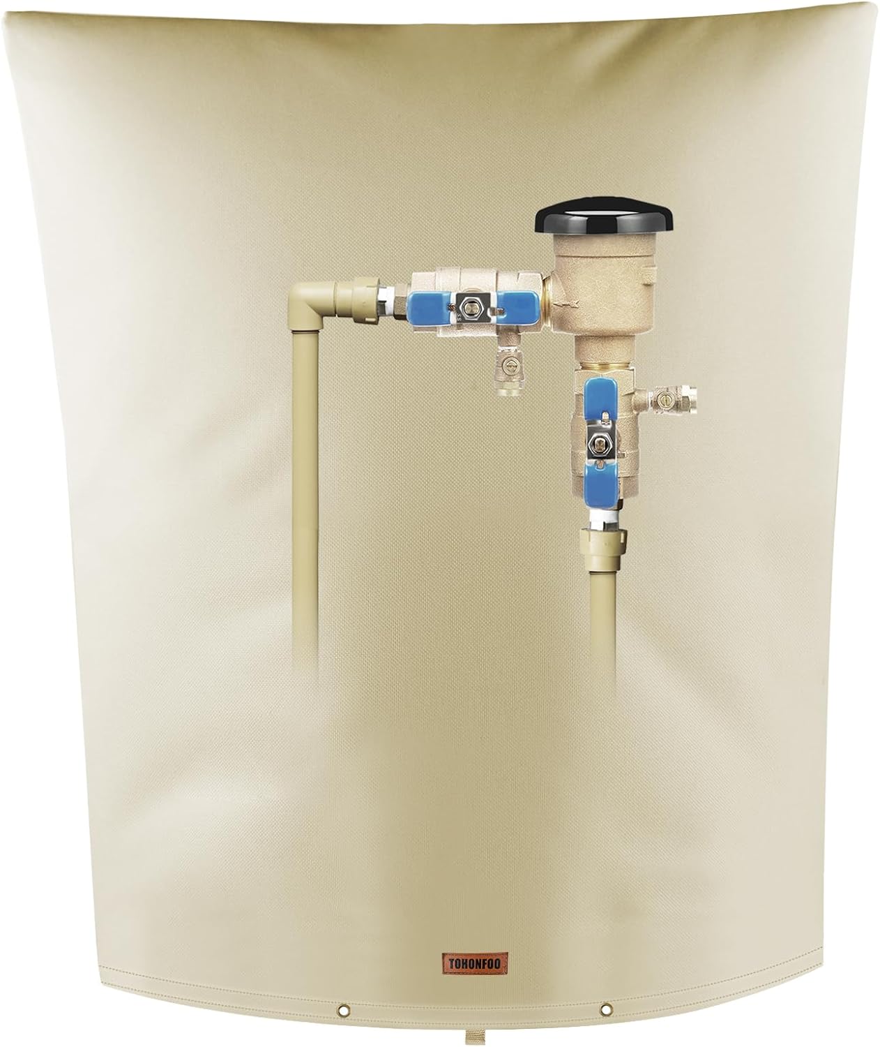 TOHONFOO Backflow Preventer Pipe Insulation Cover (5°F) - Irrigation Sprinkler Valve Insulated Pouch - Water Well Pump Cover - Sturdy 5 Layers for Winter Freeze Protection, 28" W x 36" H, Beige