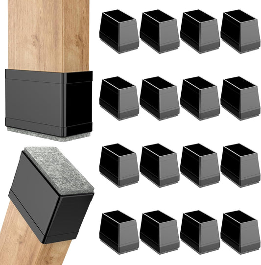 Rectangle Chair Leg Protectors for Hardwood Floors,16 PCS Silicone Covers to Protect Wood Tile Floors Felt Pads Furniture Leg Caps Reduce Noise. Easy to Move.(Black,1.5 x 2.5,Rectangular)