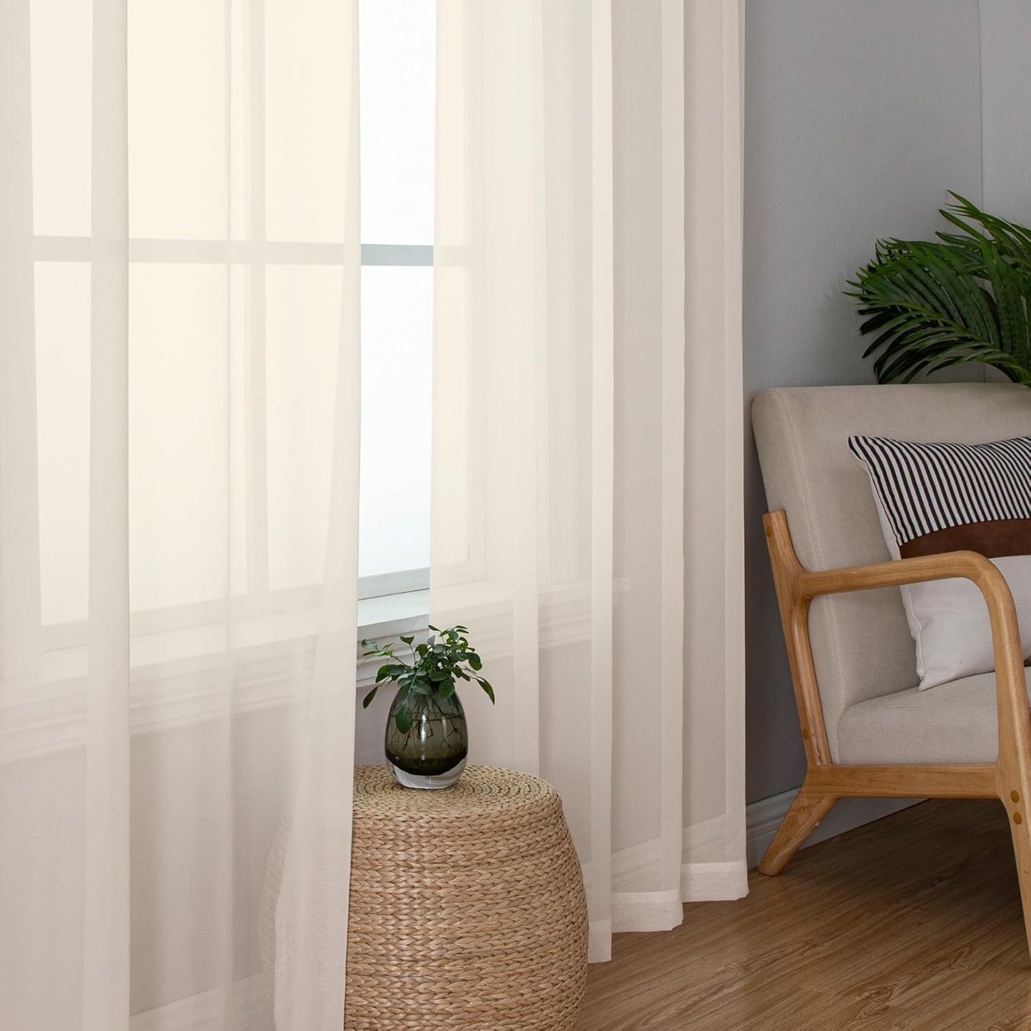 Chyhomenyc Cream Sheer Curtains 84 Inches Long 2 Panels Set- Light Filtering Curtains for Bedroom, Soft Airy Voile Rod Pocket Living Room Window Drapes, 42Wx84L Inches, 2 PCS