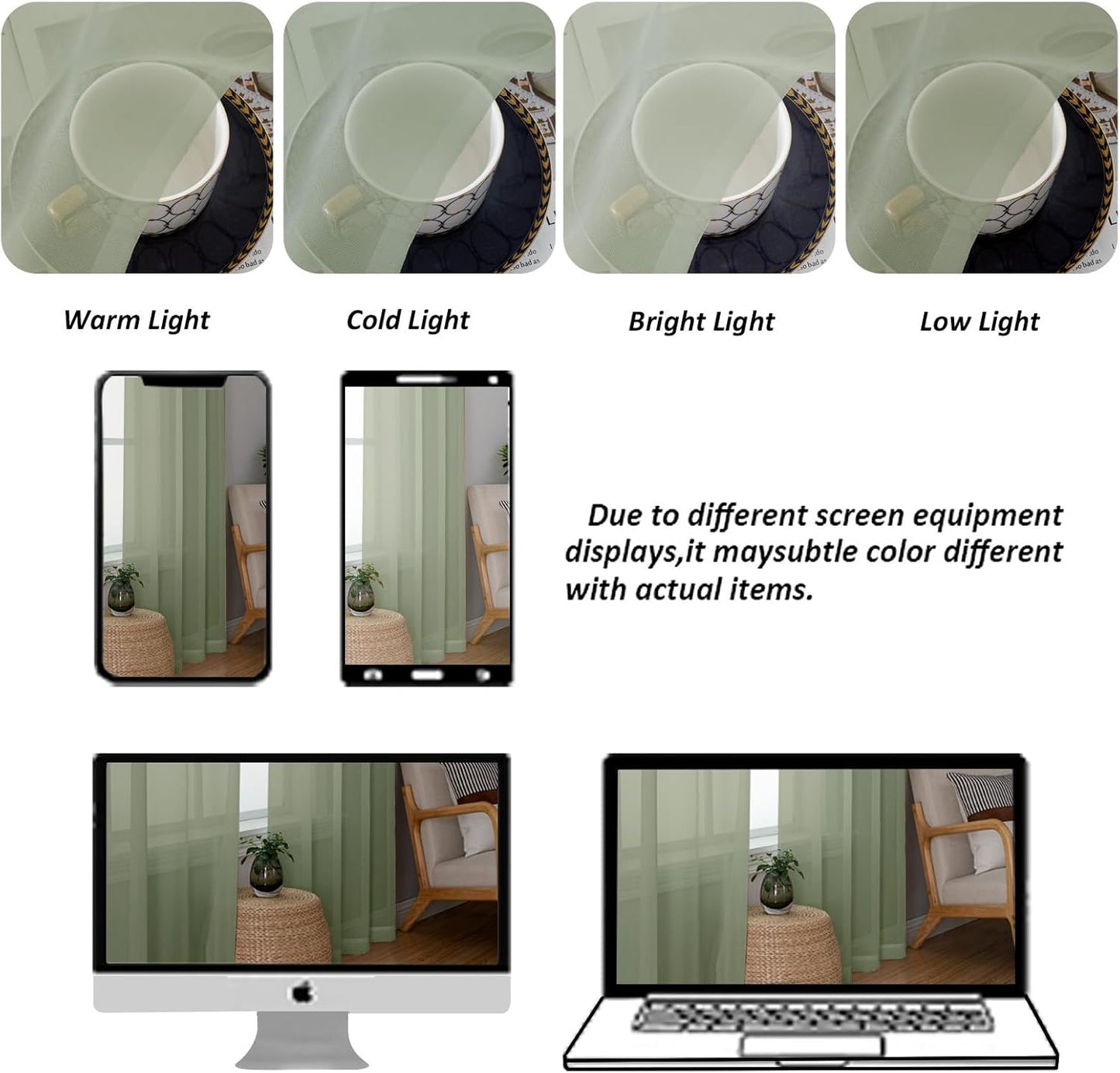 Chyhomenyc Sage Green Sheer Curtains 90 Inches Long 2 Panels, Light Filtering Green Curtains for Living Room, Soft Gentle Voile Rod Pocket Bedroom Window Drapes, 59Wx90L Inch, 2PCS