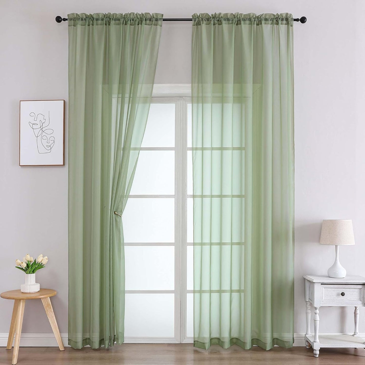 Chyhomenyc Sage Green Sheer Curtains 78 Inches Long 2 Panels Set for Living Room, Light Filtering Voile Lightweight Bedroom Curtains, Rod Pocket Solid Window Treatment Drapes, Each 42W x 78L