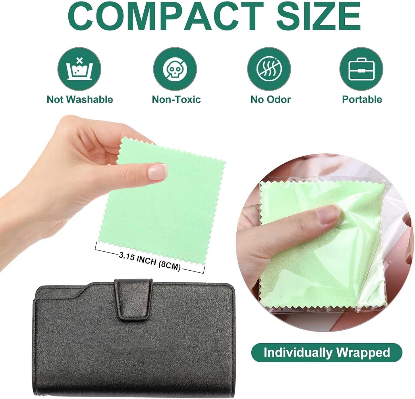 SEVENWELL 50pcs Jewelry Cleaning Cloth Green Polishing Cloth for Sterling Silver Gold Platinum Small Silver Polish 8x8cm