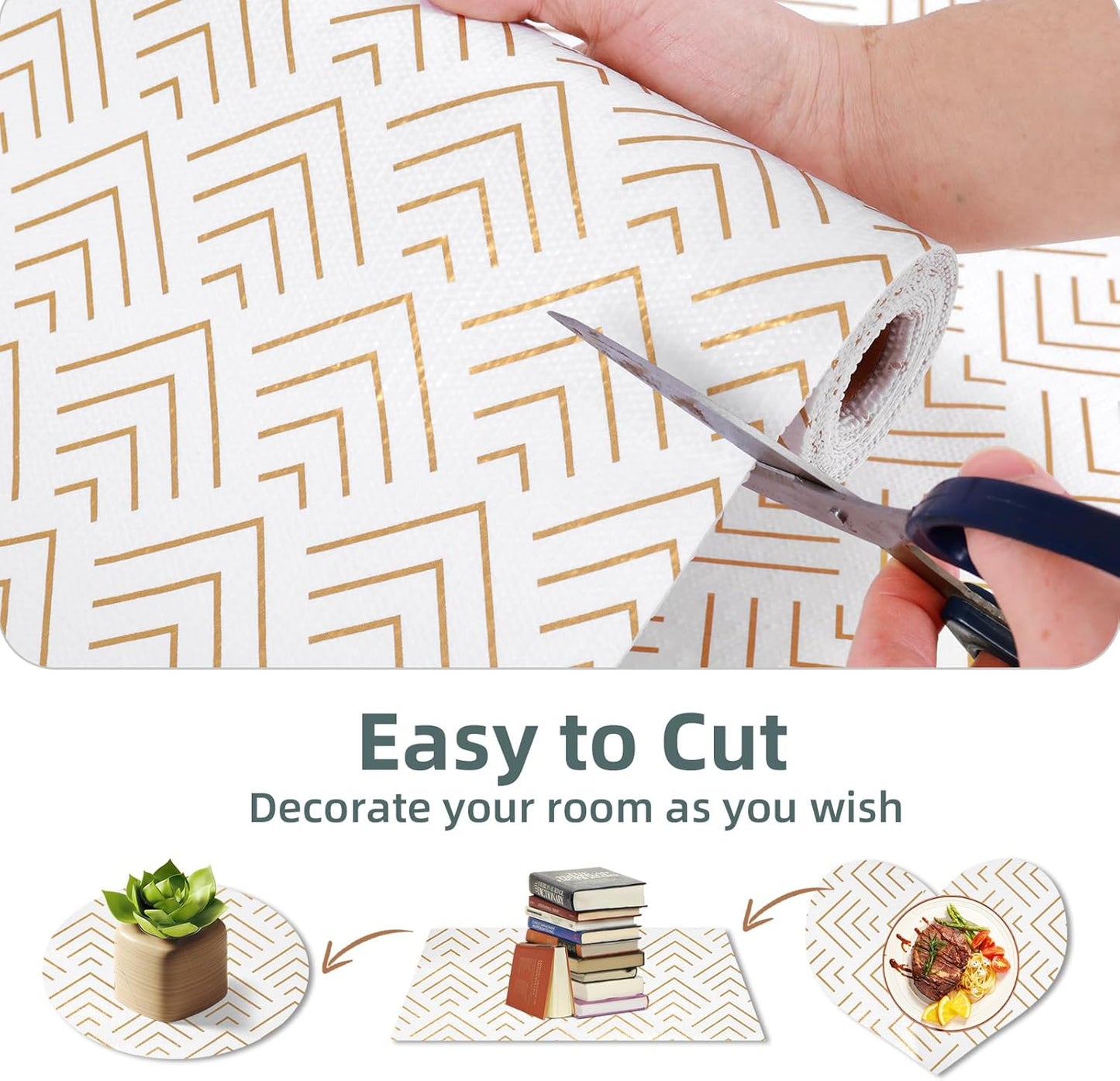 Shelf Liner for Kitchen Cabinets Non Adhesive Drawer Liner Non-Slip Thickened Shelf Liner Paper Strong Easy to Clean for Tool Box Refrigerator with Knife and Tape Measure, Gold Arrow, 23.6in x 39.37FT