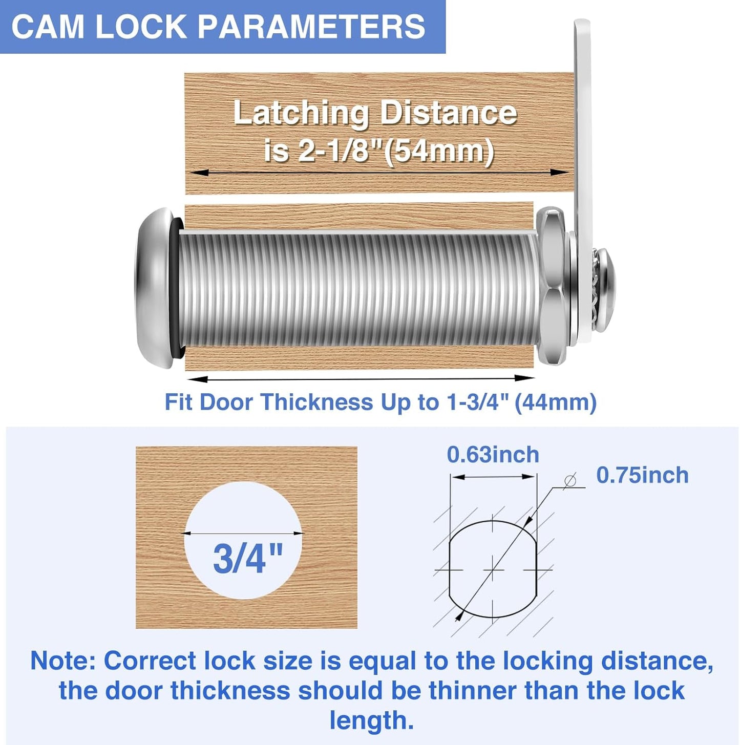 Cabinet Lock with Keys, 2" Extra-Long Cam Locks keyed Alike, Heavy Duty Cabinet Cam Lock Set for Thick Drawers RV Storage Locks Tool Box Lock Replacement, Zinc Alloy (5 Pack, 2-1/8 Inch)
