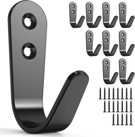 10PCS Hooks - Wall Mount Coat Hooks with 20 Screws for Hanging Coats, Towels, Backpacks, Hats, Dog Leashes, Coffee Mugs