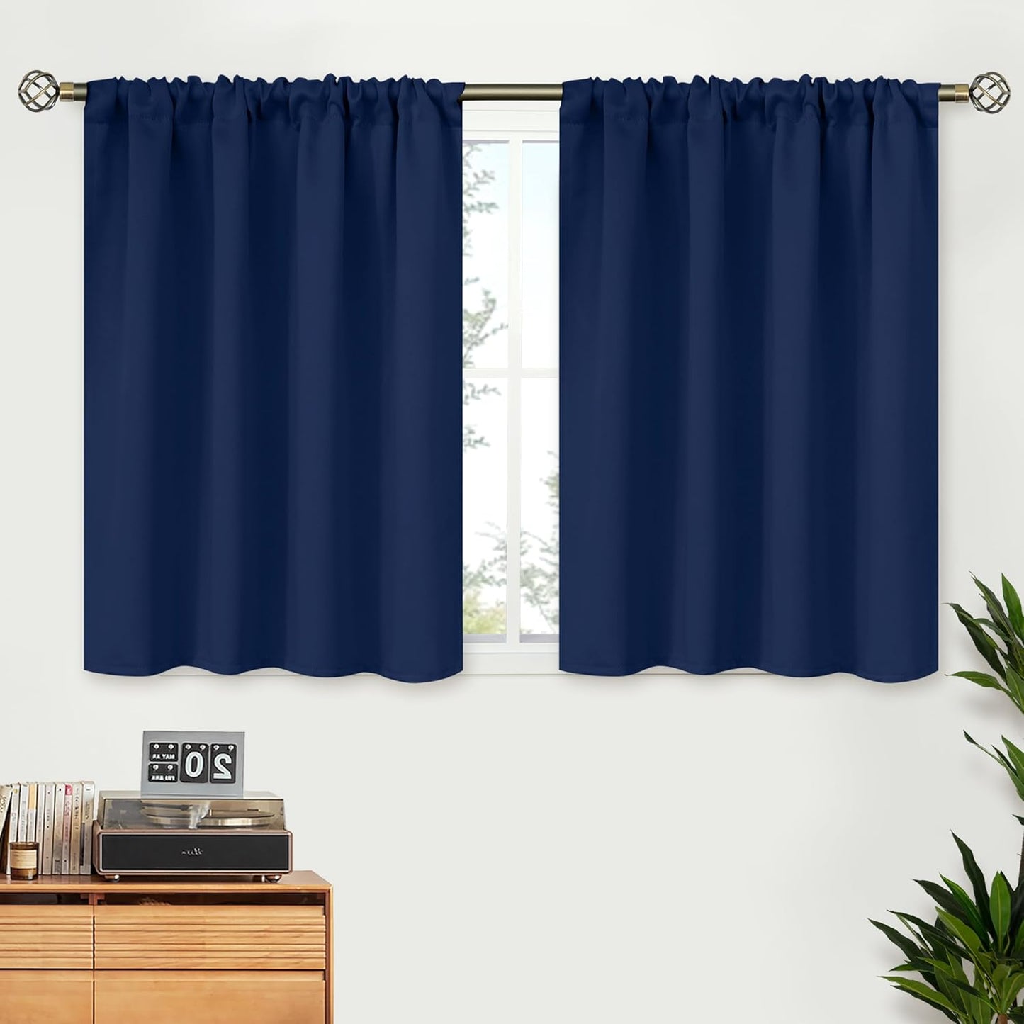 BGment Short Curtains Blackout 36 Inches Length - Rod Pocket Thermal Insulated Room Darkening Window Drapes for Kitchen Bedroom Bathroom, Navy Blue, 2 Panels, 42 x 36 Inch