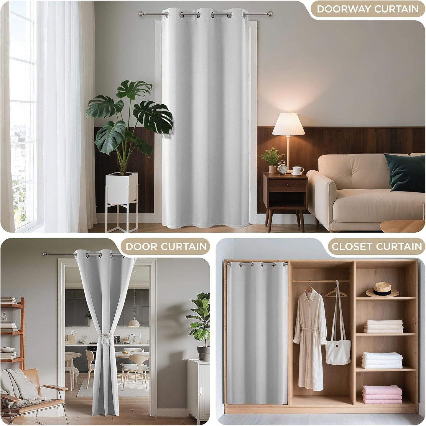 Joydeco Blackout Door Curtain for Doorway Privacy 84 Inches Long, Grommet Closet Curtain for Open Closet, Room Divider for Bedroom Living Room (Greyish White 52Wx84L, 1 Panel)