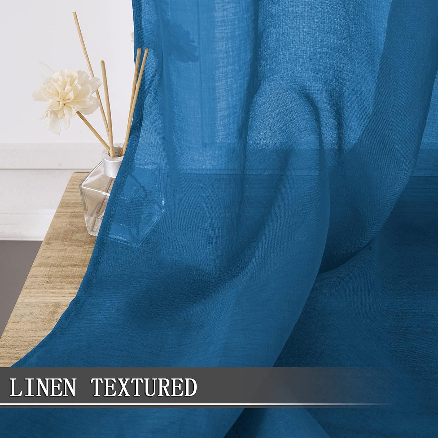 Tollpiz Sheer Tier Curtains Kitchen Linen Textured Half Curtain Sheers Light Filtering Rod Pocket Voile Bathroom Short Curtains for Farmhouse, 25 x 30 inches Long, Classic Blue, Set of 2 Panels