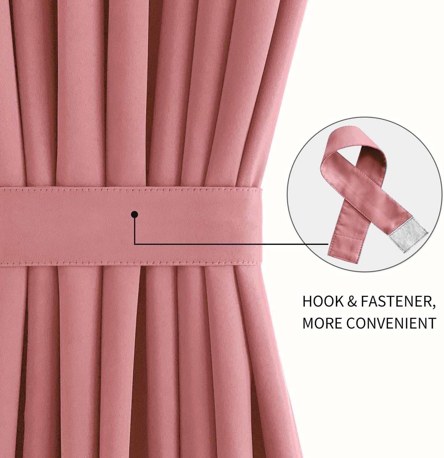 DWCN French Door Curtains – Rod Pocket Thermal Blackout Curtain for Window/Patio Doors/Doorways/Classroom/Kitchen for Privacy, 25W by 72L Inches, 1 Panel with Tieback, Dry Rose