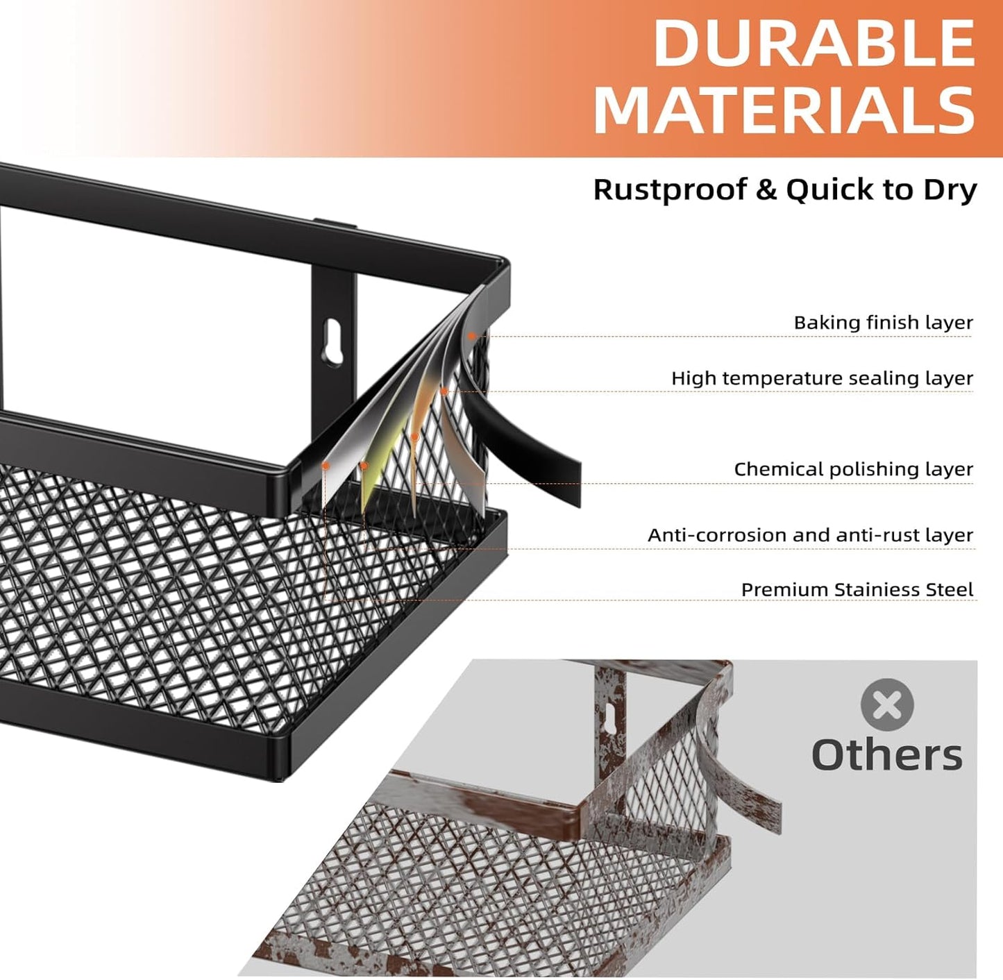 Spice Rack Wall Mount, 4 Pack Pantry Door Organizer & Hanging Storage Baskets Organizer Wall Mount, Large Capacity Metal Spice Shelf for Kitchen Cabinet, Pantry Doors, Bathroom, Shower, Home Decor