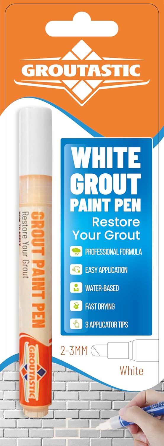 White Grout Paint Pen – Waterproof Tile Grout Colorant & Sealer Marker, Quick-Dry, 3 Adjustable Tips (2-3 mm), Ideal for Bathroom, Shower, Kitchen Tiles – Restores & Whitens Grout Lines