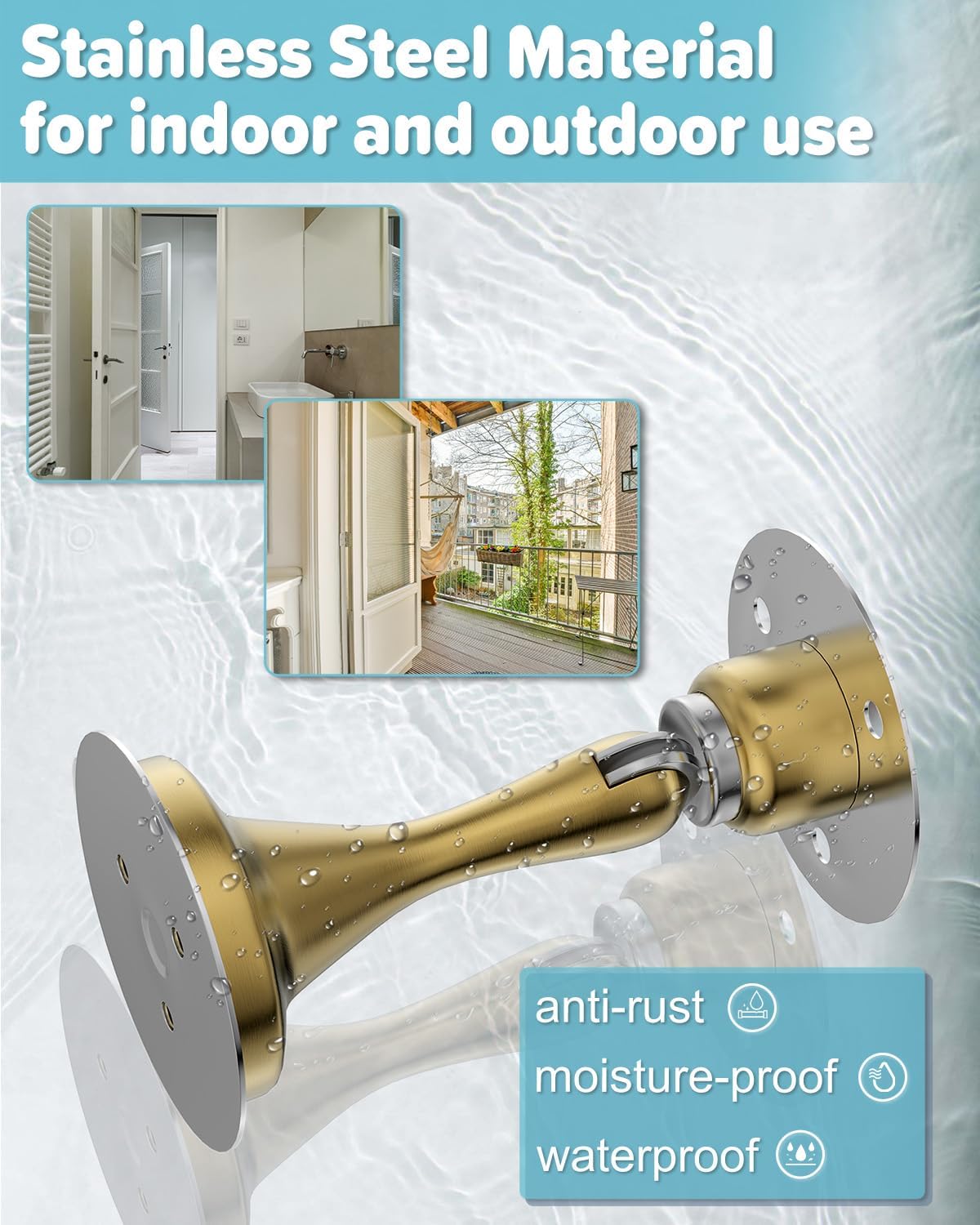 Door Stoppers Magnetic Door Catch - 2 Pack Stainless Steel Heavy Duty Door Stops for Bottom of Door, Wall & Floor Mounting No-Drill Strong Adhesive & Screws, Strong Door Holder to Keep Door Open,Gold