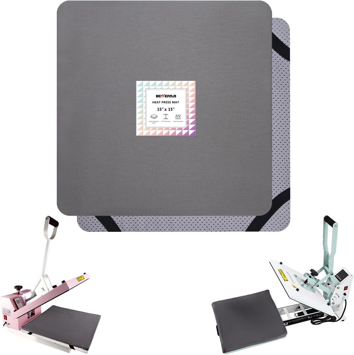 BetterSub Heat Press Mat, 15'' x 15'' Thick Heat-Resistant Foam for Protective Heat Transfer Machine Replacement Pad, Washable Base for HTV Craft Vinyl Ironing Insulation Transfer