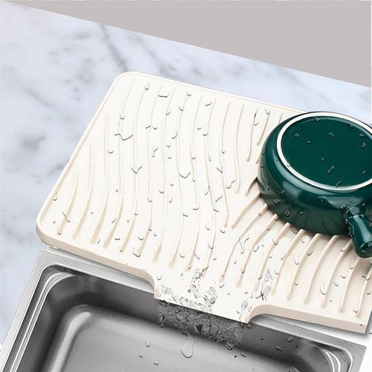 RoseFlower Dish Drying Mat, Large 15.7" x 13" Silicone Dish Mat Drying Kitchen Mat, Faucet Mat for Kitchen Sink, Dish Drying Mats for Kitchen Counter, Refrigerator or Drawer Liner - White