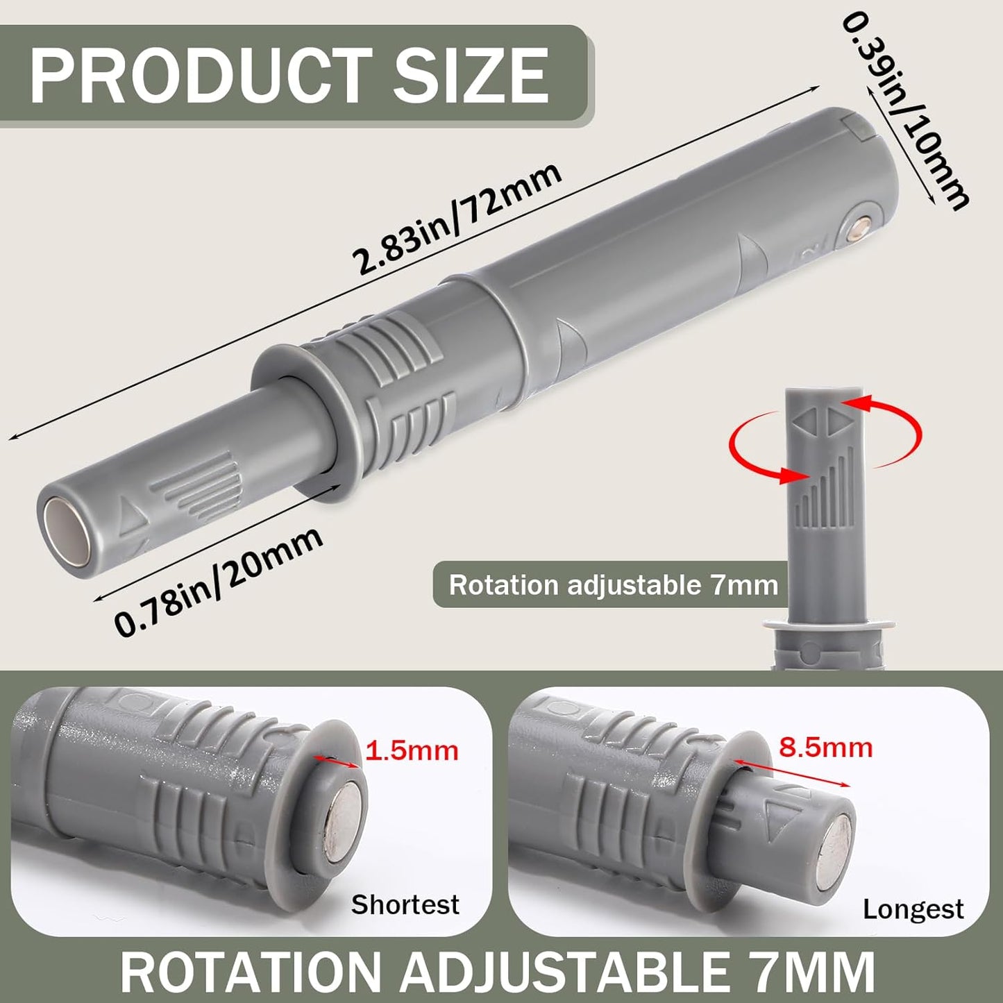 Lounsweer 50 Pack Magnetic Push Latches for Cabinet Door 2.87 Inches Short Push to Open Cabinet Hardware Pop up Lock Magnetic Latch for Closet Cupboard Wine Rack Dresser Drawer Sliding Door(Grey)