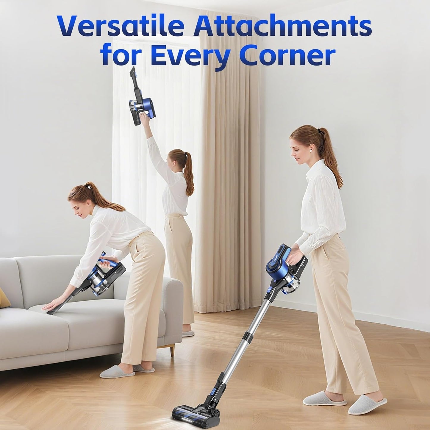 Cordless Vacuum Cleaner for Home, 45Kpa Lightweight Stick Vacuum with Powerful Suction, Rechargeable Battery Up to 50mins, Handheld Vacuum Cleaners for Carpets, Pet Hair，Hardwood Floors - Blue