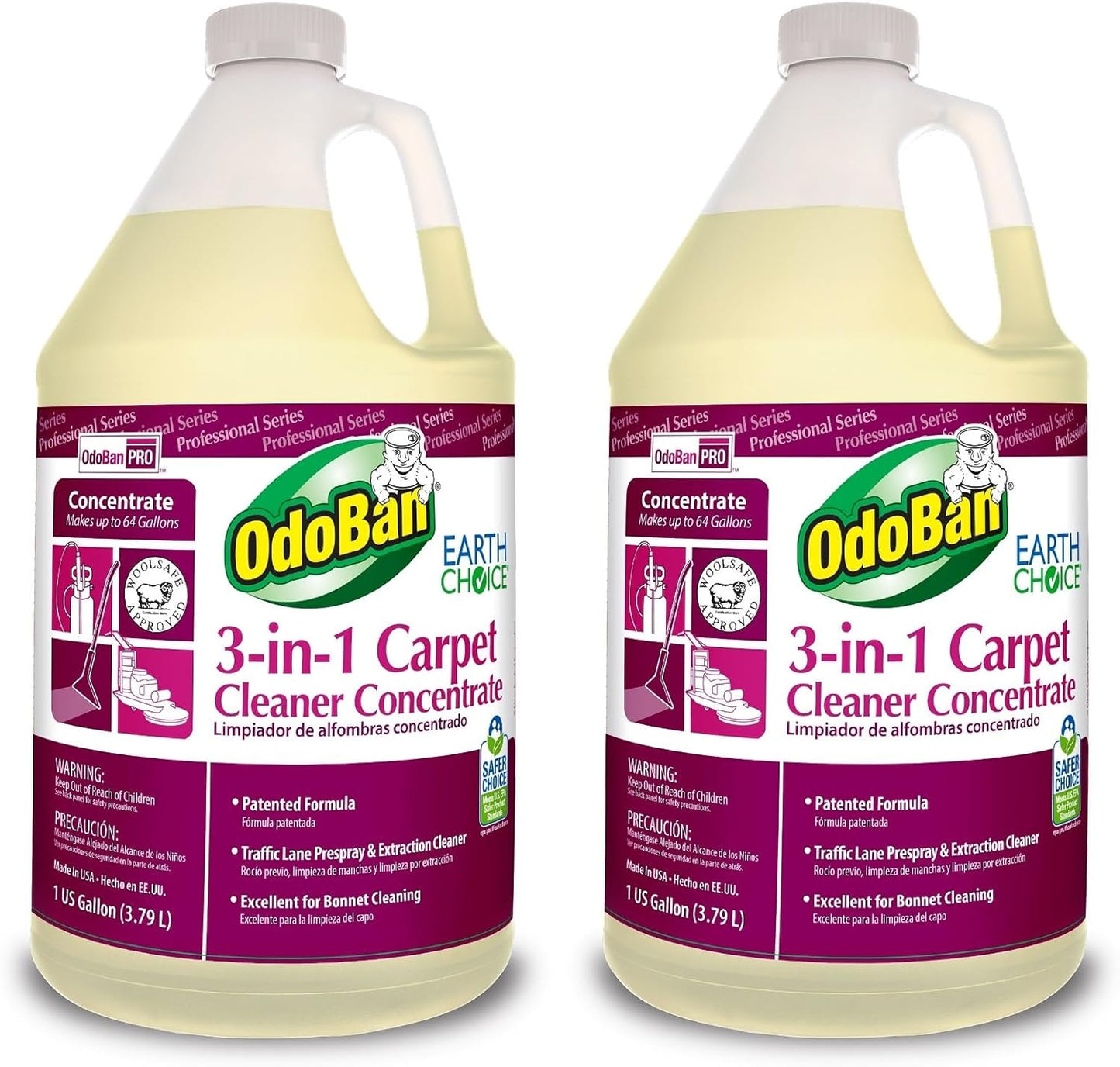 OdoBan Professional Series 3-in-1 Carpet Cleaner Concentrate, Made in the USA, Set of 2, 1 Gallon Each