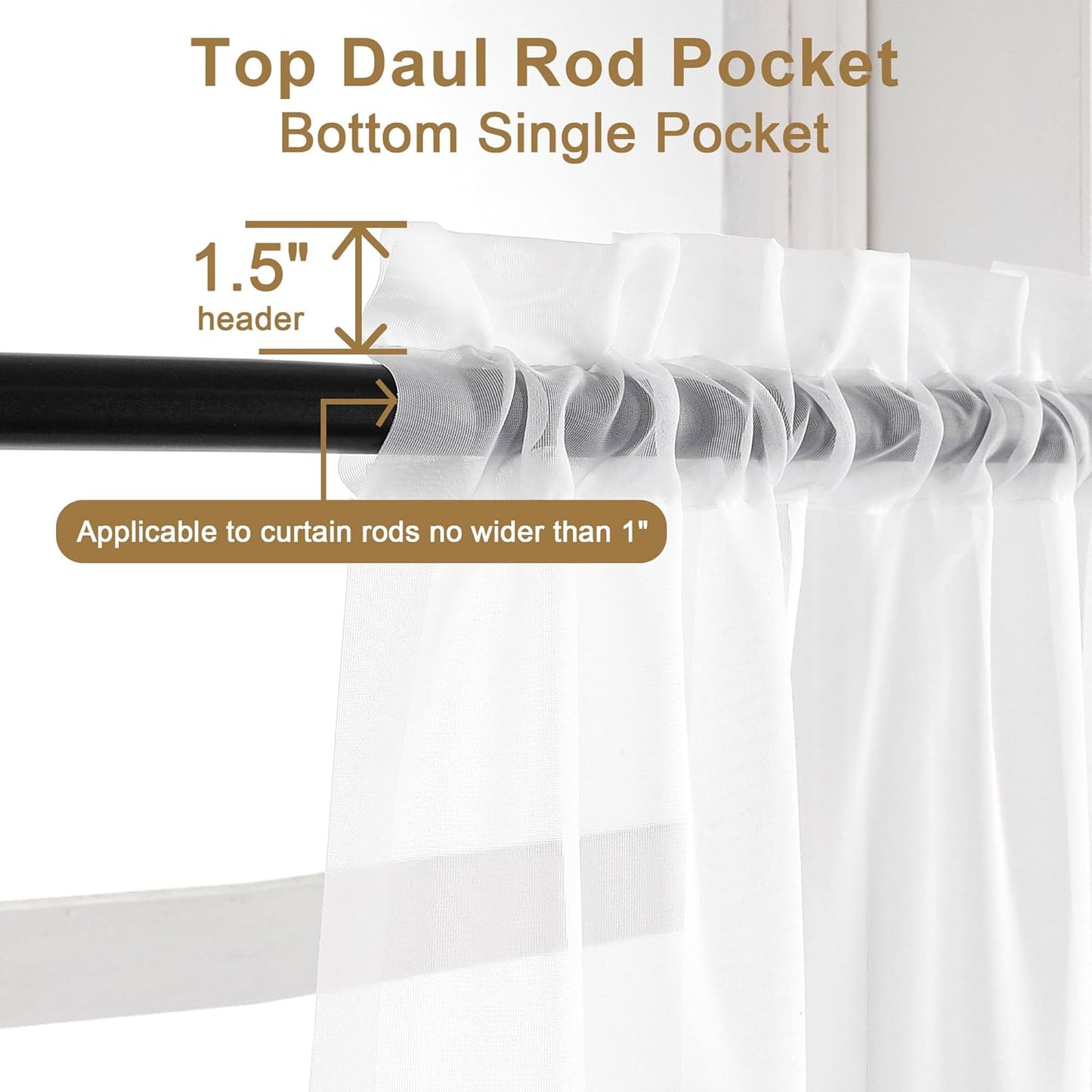 Chyhomenyc Extra Long White Sheer Curtains 120 Inches Long 2 Panels Set, Voile Window Drapes for Wedding Arch/Birthday Party/Hallway Window Guest Room, Each 42Wx120L in, 10FT, Set of 2, White