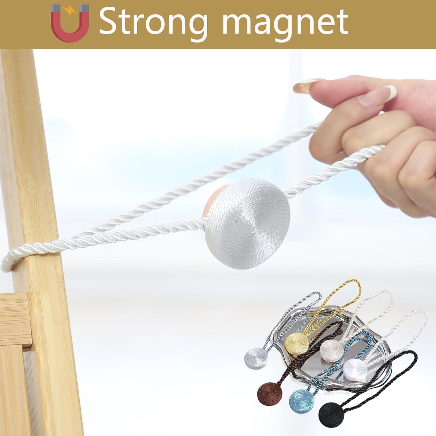 Magnetic Curtain Tiebacks - 12mm Magnetic Tie Backs for Curtains, Heavy Duty No Drill Curtain Holdbacks for Home/Office Windows Drapes, Elegant Gift-Ready Design 7 Colors (2, White)