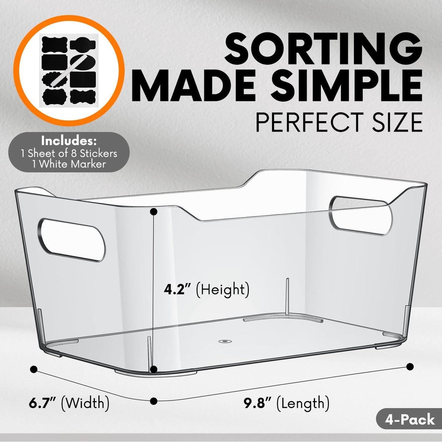 Clear Plastic Storage Bins, Perfect for Kitchen Organization or Pantry Organizers and Storage, Refrigerator Freezer Fridge Organizer Storage Containers Bin for Organizing Medicine Cabinet Organizer