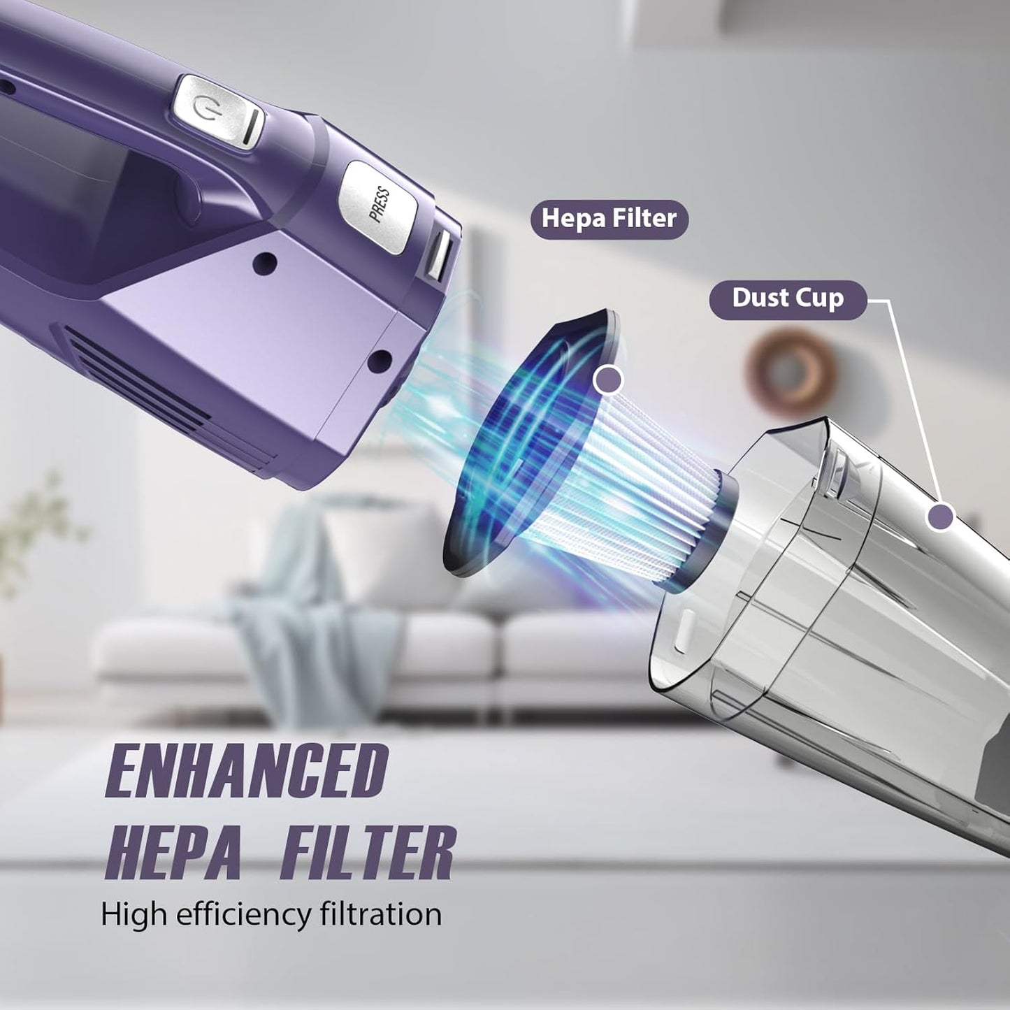 Handheld Vacuum Cordless – Car Vac Portable with 8KPA & Multi Accessories & Low Noise, Lightweight Hand Held Vacuum Cordless Rechargeable for Car/Home/Dust/Pet Hair, Mine Portable Vacuum