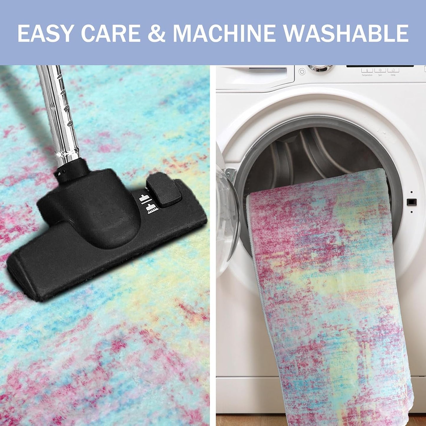 IOHOUZE Abstract Area Rugs 8x10 Ft Washable Large Rugs for Living Room, Non Slip Dining Room Rug, Printed Faux Wool Rugs for Bedroom, Floor Carpet for Office Nursery Playroom, Pink Teal