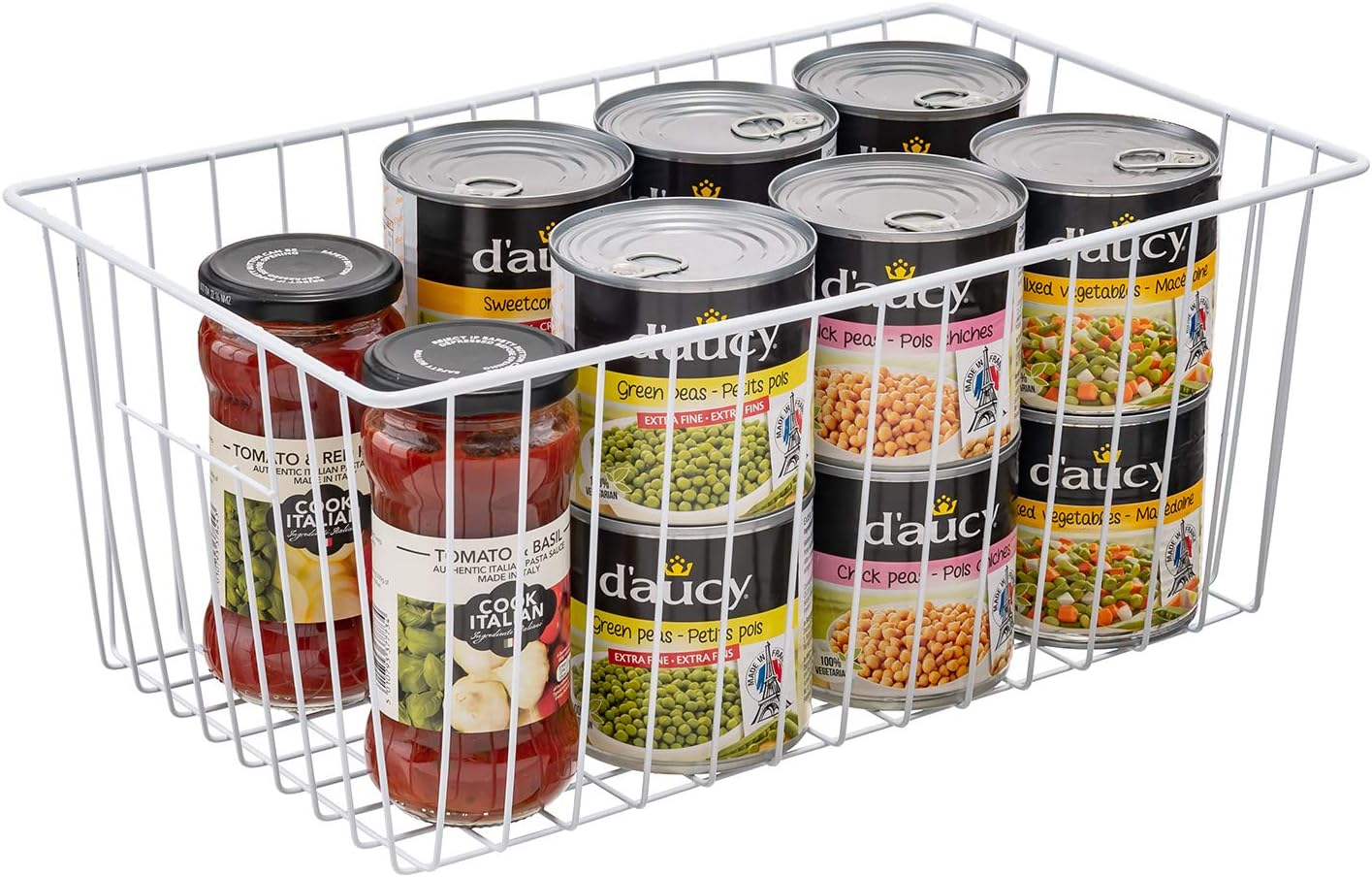 Upright Freezer Organizer Bins， Freezer Baskets for 16, 17, 21 cu.ft Standup Freezer, Wire Storage Baskets with Built-in Handles, 4Pcs , White