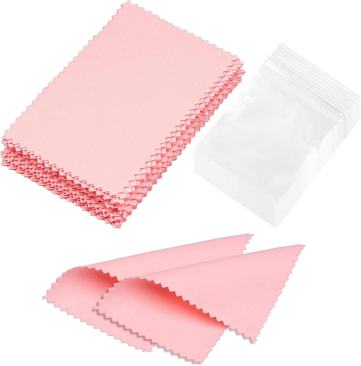 28 Pcs Jewelry Polishing Cloth for Sterling Silver Jewelry, Pink Cleaner Cloth for Rings, Includes 40 Pcs Small Jewelry Bags, Gift for Men and Women