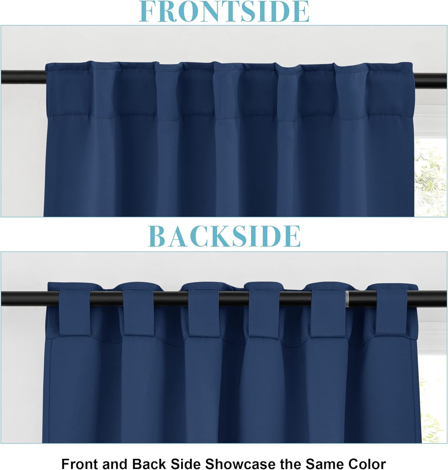 RYB HOME Blackout Kitchen Curtains, Thermal Insulated Back Tabs Window Curtain Room Darkening Shades Ideal Match for Bathroom Basement RV, Navy, Width 42 inch x Length 36 inch, 2 Panels Set