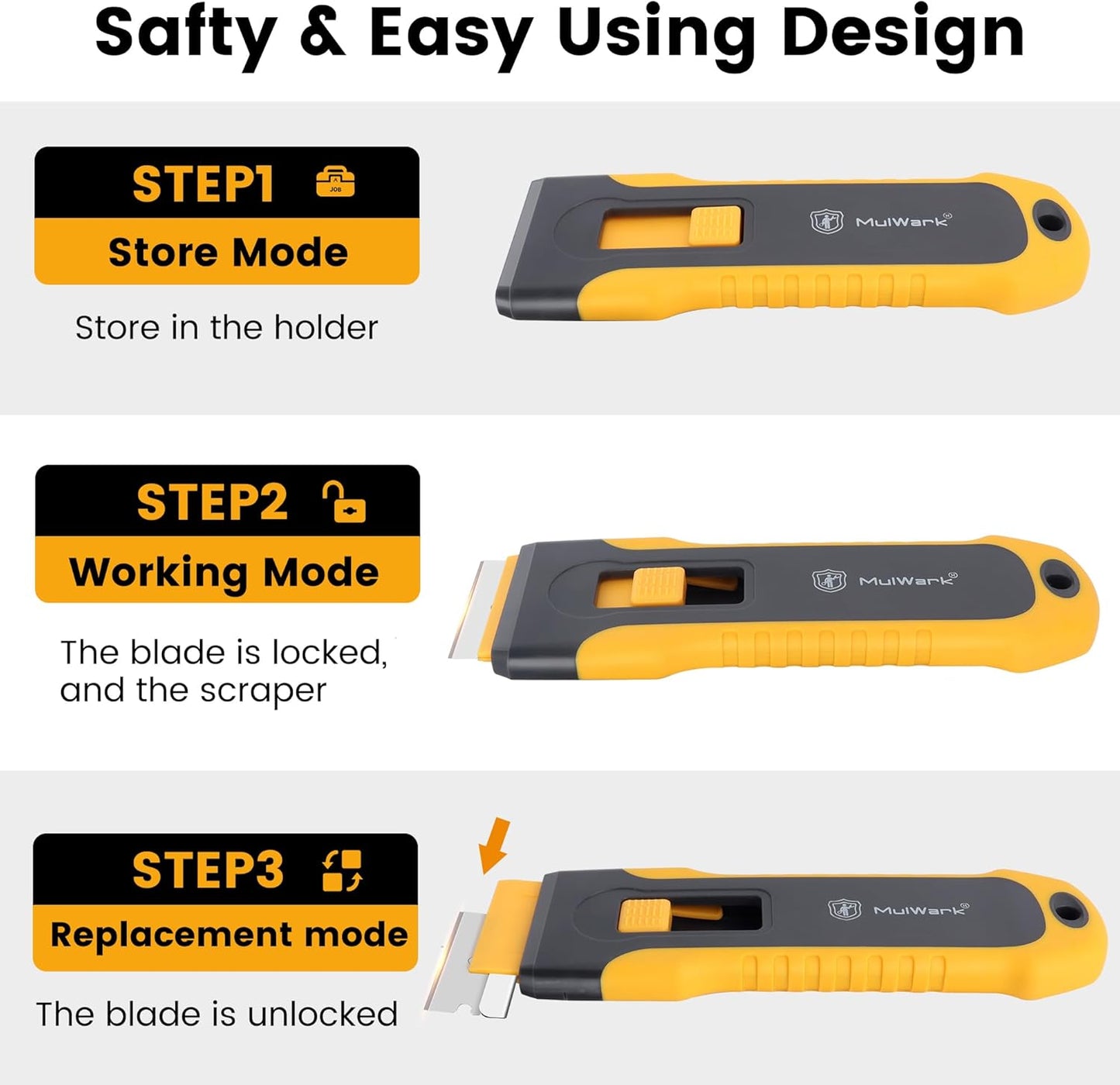 MulWark Razor Blade Scraper, 2 Pack Razor Scraper Tool with Extra 42pcs Razor Blades, Glass scraper with Storage Function Cleaning Scraper Tool for Cooktop, Glass, Old Label, Decal Sticker