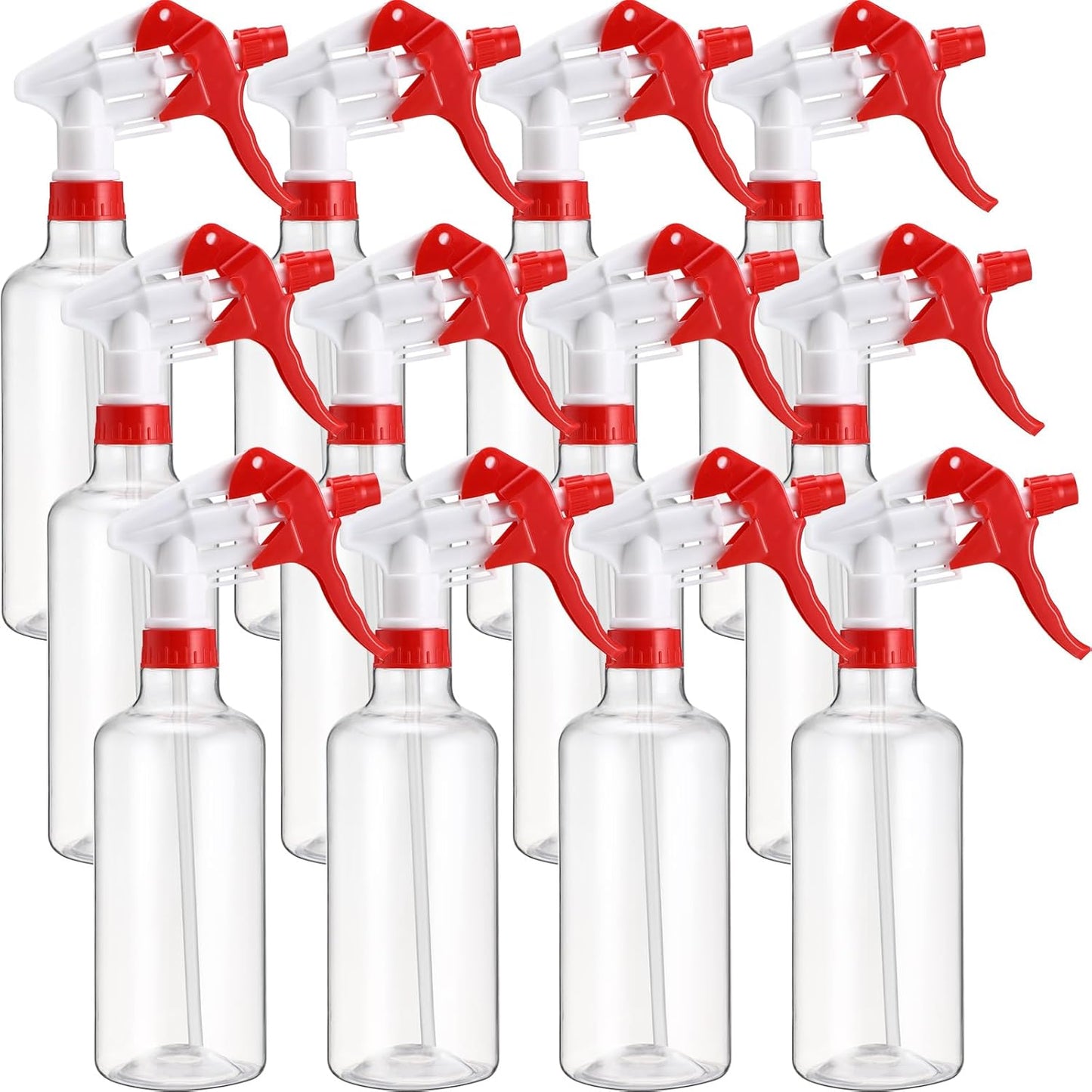 Eccliy 12 Pcs 16 Oz Plastic Spray Bottle, Adjustable Empty Reusable Sprayer for Cleaning, Planting, Water, Bathroom and Kitchen, BBQ, Commercial and Residential(Red,Clear)