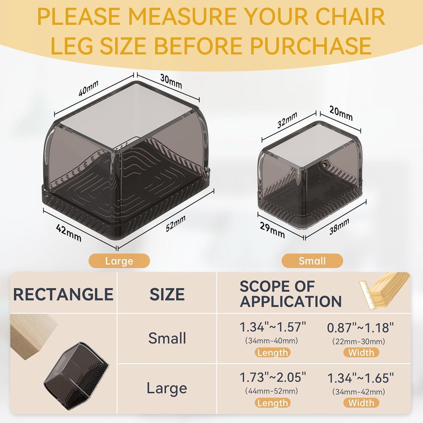24PCS Rectangular Chair Leg Floor Protectors, Furniture Sliders, Non-Slip Felt Furniture Pads for Hardwood Floors, Silicone Cap Covers to Protect Floors,(Fit L :1.34-1.57", W: 0.87-1.18")
