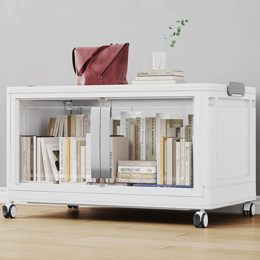 BROVIEW 160QT Stackable Storage Bins with Lids, 40Gal Extra Large Collapsible Storage Box with Wheel, Plastic Storages with Clear Door Open Front for Home Kitchen Garage, White-1pack(1 lid)